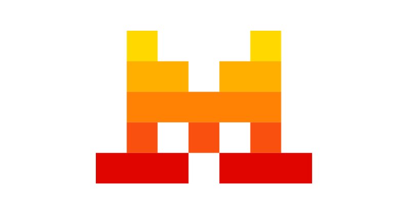 Mistral AI logo, a pixel-style M in yellow, orange and red blocks, for the Mistral chat assistant formerly called Le Chat and now named Vibe