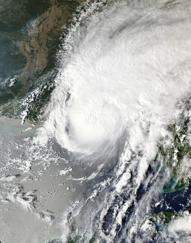 Satellite view of Hurricane Isaias near peak intensity before Florida landfall on October 9, 2026 (NASA Aqua/MODIS, public domain)