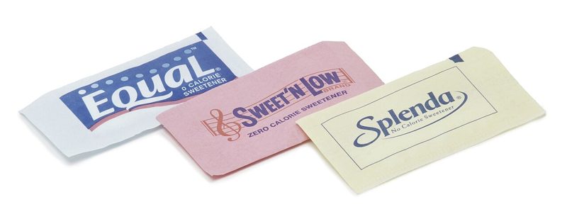 Packets of Equal, Sweet'N Low and Splenda no-calorie sweeteners