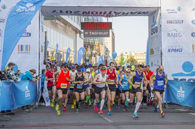 Runners on a city marathon course