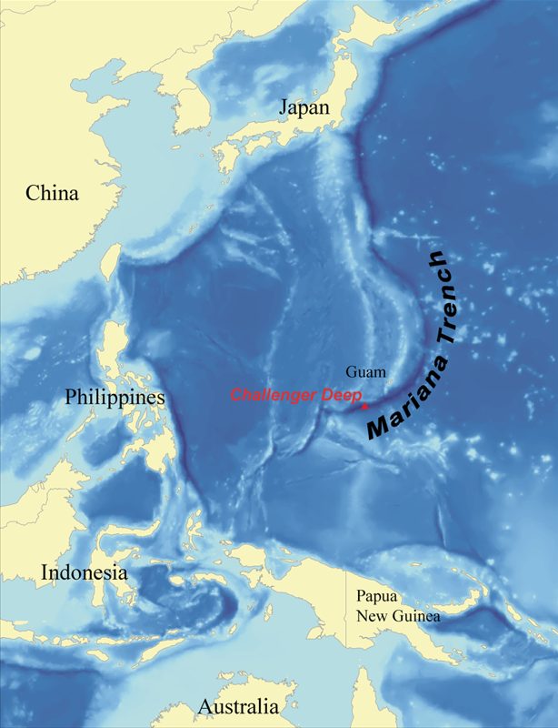 Map of the Mariana Trench in the western Pacific Ocean