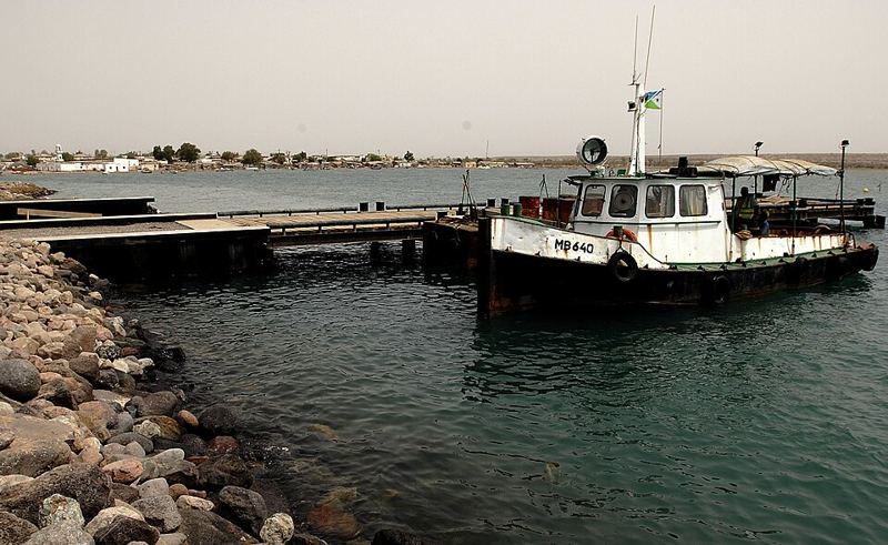 A small tugboat beside the pier at Obock, Djibouti, on the Gulf of Aden
