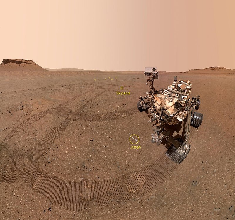 NASA Perseverance Mars rover selfie with sample tubes at Jezero Crater