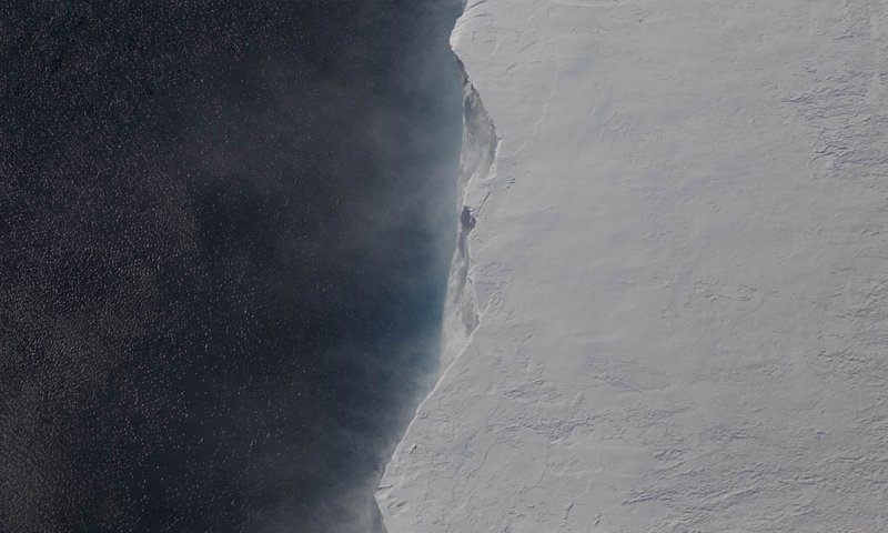 Close-up of Pine Island Glacier calving front, Antarctica, seen from NASA Operation IceBridge