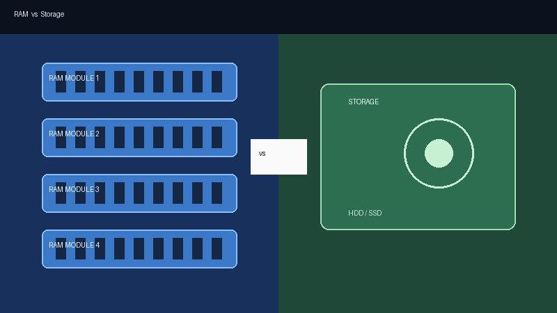 Illustration of computer RAM modules next to a storage drive