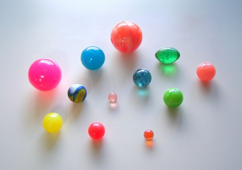 Colorful superballs made of synthetic rubber