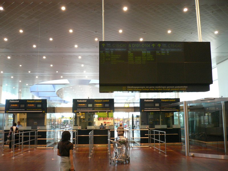 Passport border control desks at Copenhagen Airport