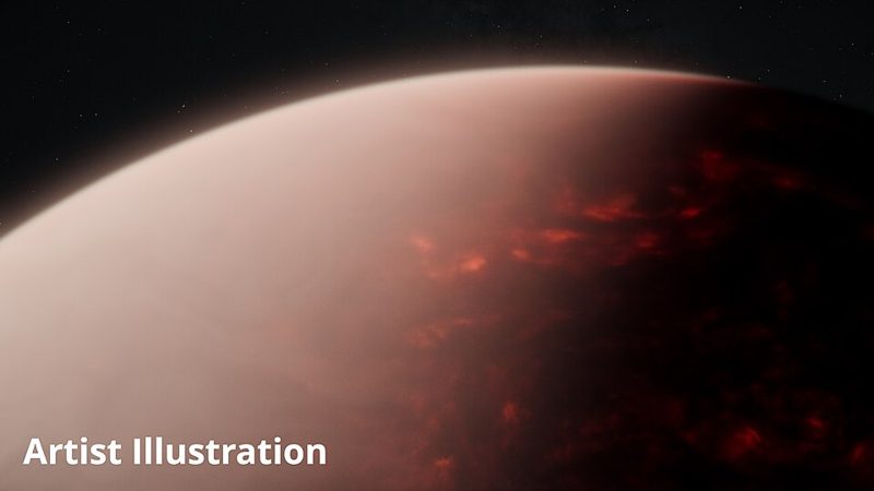 Artist's concept of the lava exoplanet TOI-561 b with a thick atmosphere above a magma ocean