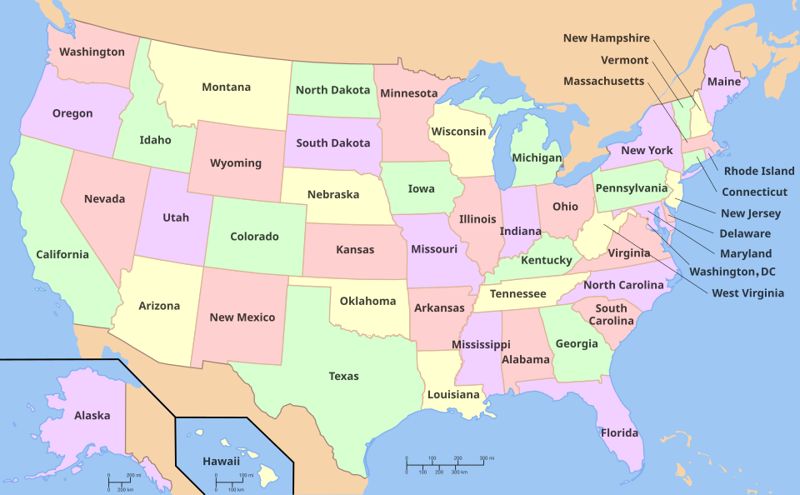 Map of the United States with state names