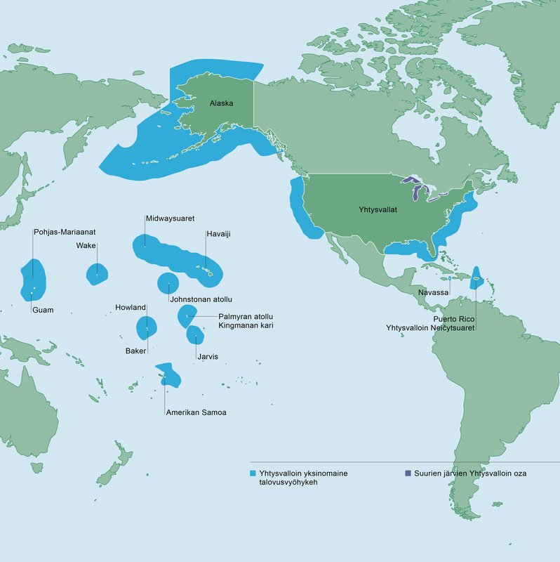 Map of the United States exclusive economic zone showing surrounding ocean waters