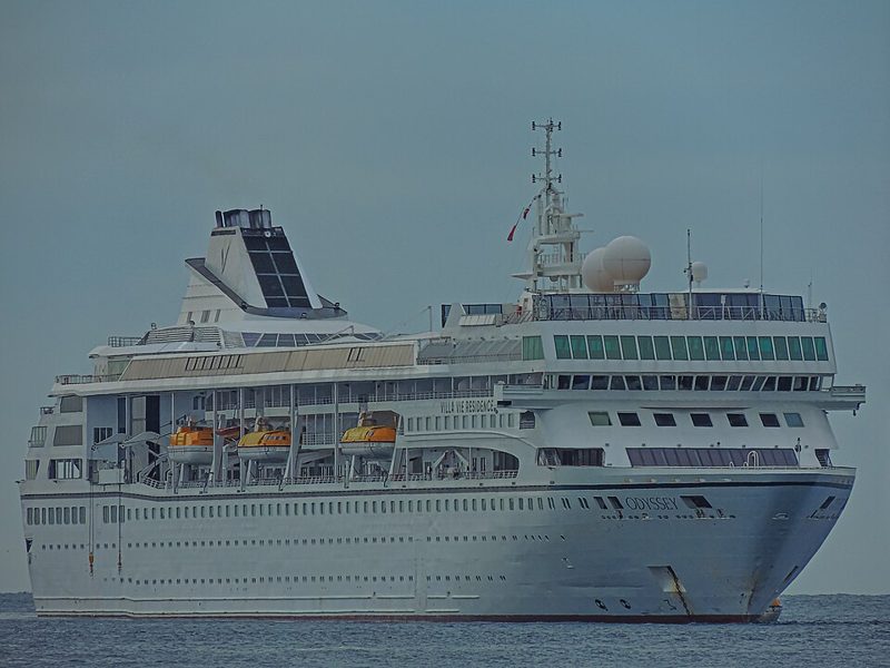 The white residential cruise ship Villa Vie Odyssey at sea