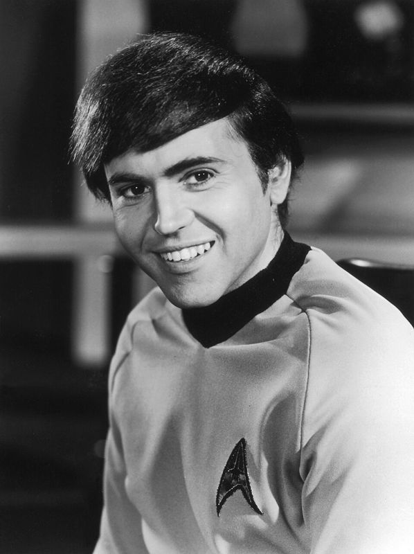 Black-and-white publicity photo of Walter Koenig as Pavel Chekov in a Star Trek uniform