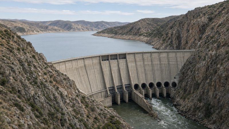 Hydroelectric dam and reservoir in a canyon