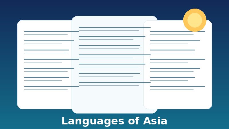 Stylized open books representing the many languages spoken across Asia