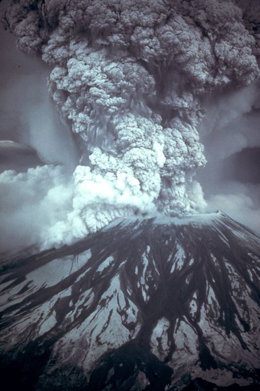 Mount St. Helens, a stratovolcano in Washington state, erupting on May 18, 1980