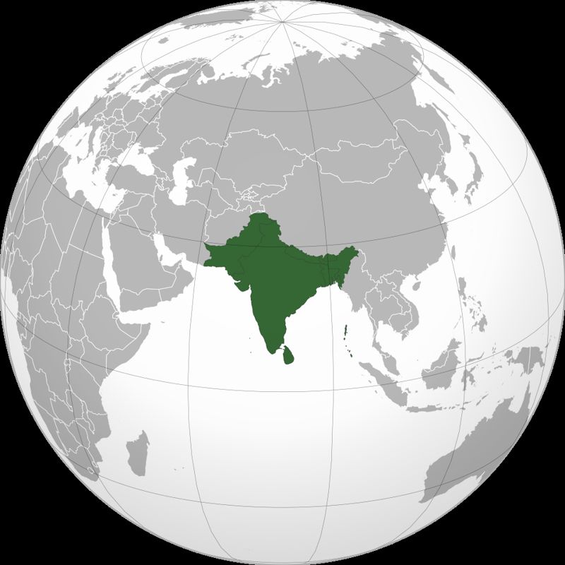 Globe map highlighting the Indian subcontinent