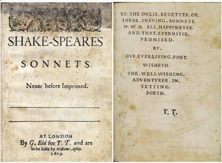 Title page and dedication of the 1609 first edition of Shakespeare's Sonnets