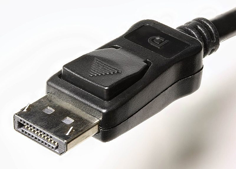 Close-up of a male DisplayPort cable connector