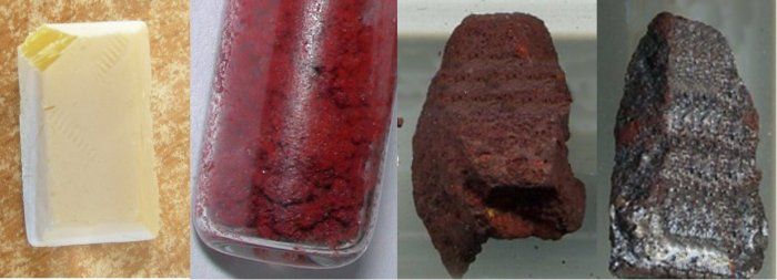 Samples of white, red, violet, and black phosphorus