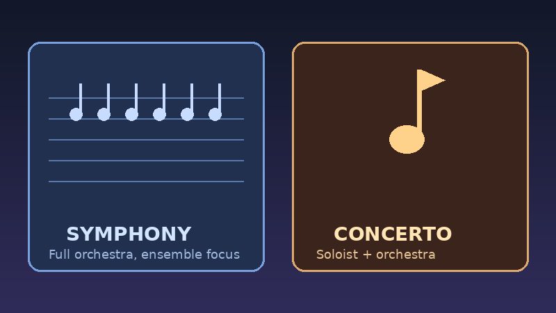 Illustration comparing a symphony orchestra with a solo concerto