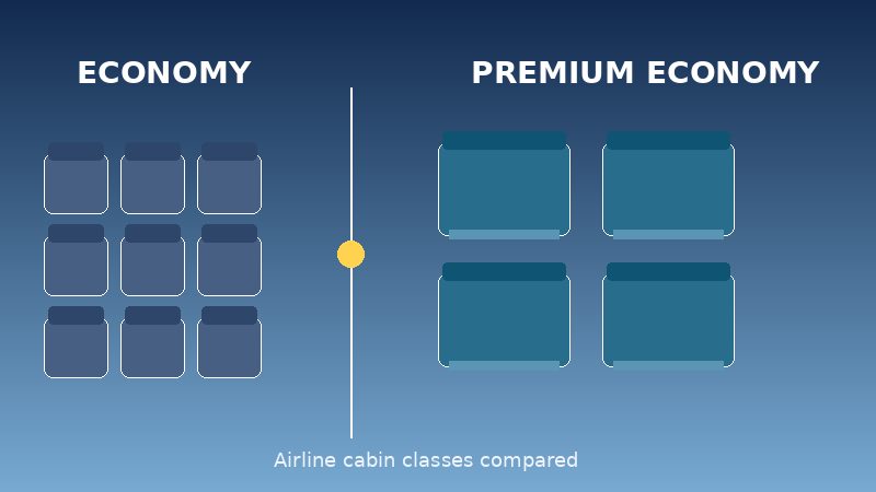 Illustration comparing economy and premium economy airline seats