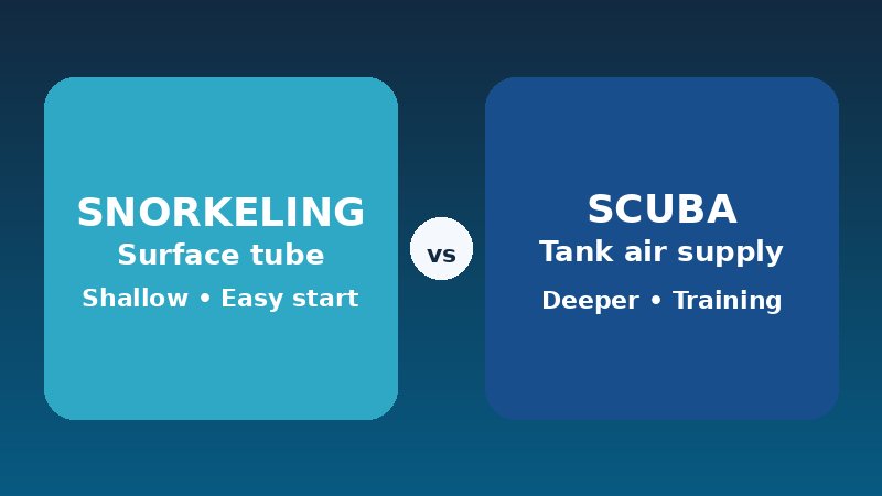 Comparison graphic of snorkeling versus scuba diving