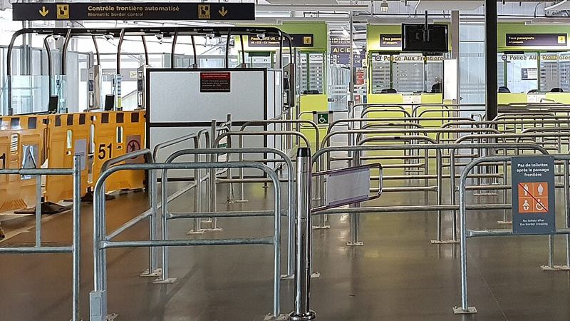 Passport control booths at Marseille Provence Airport in France