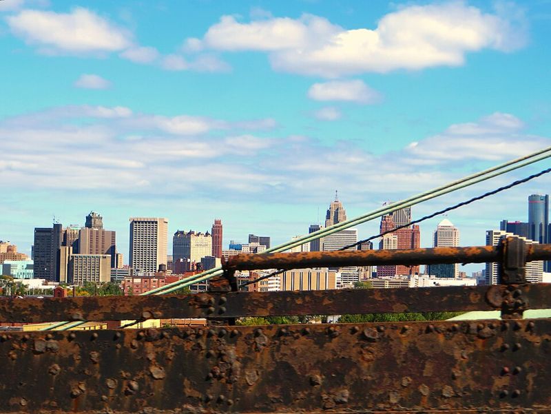 The Ambassador Bridge connecting Detroit, Michigan, with Windsor, Ontario, a major U.S.-Canada trade crossing