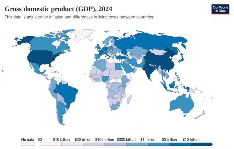 World map of gross domestic product by country